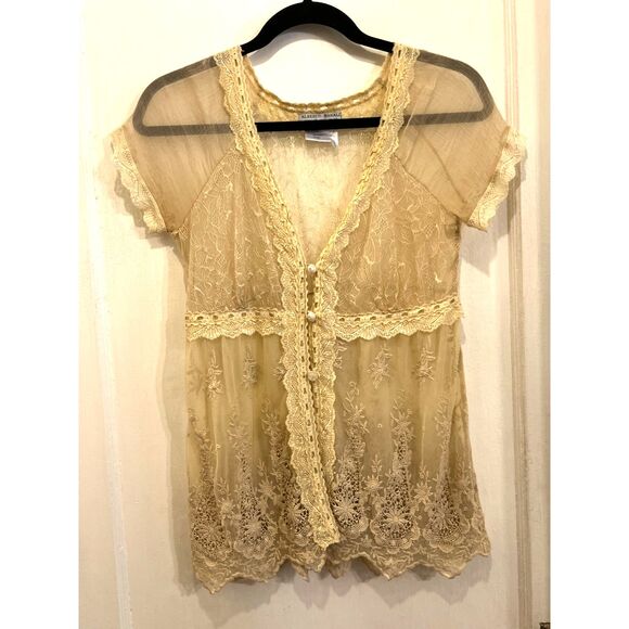Vintage Alberto Makali Cream Lace Button Up Blouse Shirt Top Women's Size Small - Picture 2 of 10